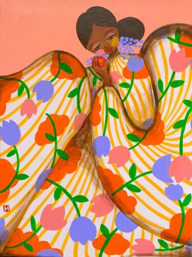 "Woman with Orange" başlıklı Tablo Hiranya R tarafından, Orijinal sanat, Akrilik Ahşap Sedye çerçevesi üzerine monte edilmiş