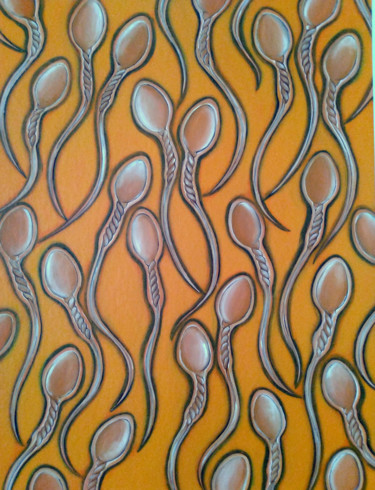 Schilderij getiteld "Sperms (yellow)" door Hirotaka Suzuki, Origineel Kunstwerk, Acryl