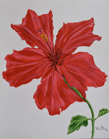 Pintura intitulada "Hibiscus" por Hiten Mistry, Obras de arte originais, Acrílico