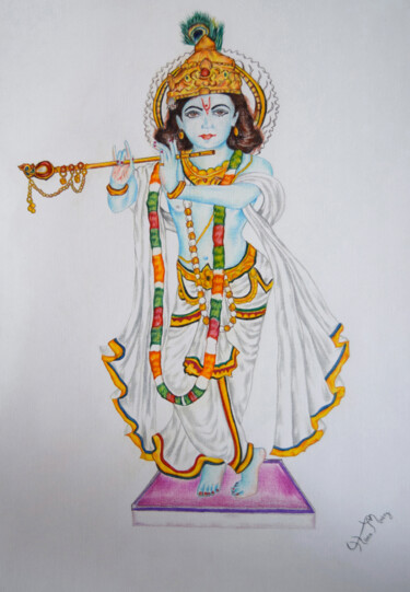 「krishna」というタイトルの描画 Hiten Mistryによって, オリジナルのアートワーク, 鉛筆