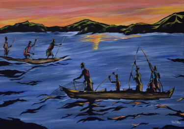 Painting titled "Rise of the fisherm…" by Hiten Mistry, Original Artwork, Acrylic