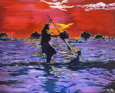 Ζωγραφική με τίτλο "fisherman painting" από Hiten Mistry, Αυθεντικά έργα τέχνης, Ακρυλικό