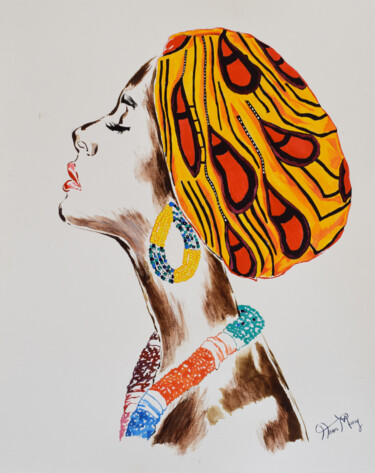 Pintura titulada "African woman portr…" por Hiten Mistry, Obra de arte original, Acrílico