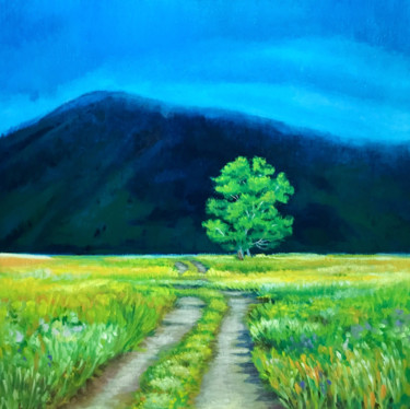 Pintura intitulada "Country Road in the…" por Hilary J England, Obras de arte originais, Óleo