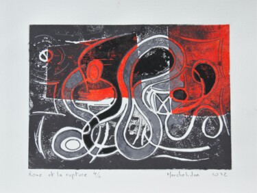 Printmaking titled "Rose et la rupture…" by Hervé Marchelidon, Original Artwork, Linocuts