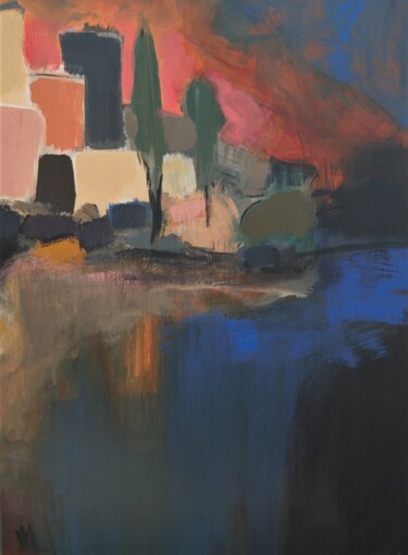 Картина под названием "Soleil de Toscane 2" - Hervé Marchelidon, Подлинное произведение искусства, Акрил Установлен на Дерев…