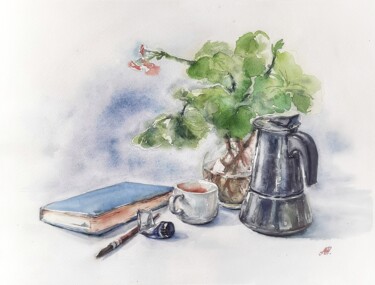 Painting titled "Artist's table" by Anna Hnatiuk, Original Artwork, Watercolor