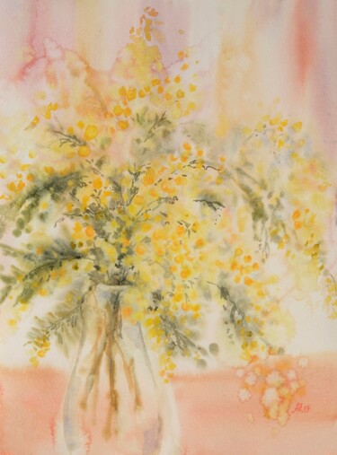 Malerei mit dem Titel "Blooming mimosa" von Anna Hnatiuk, Original-Kunstwerk, Aquarell