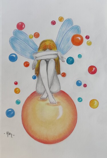 Disegno intitolato "Fée des bulles" da Nat'S Art, Opera d'arte originale, Matita