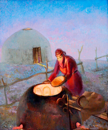 Schilderij getiteld "Early in the morning" door Hojamuhammet Churiyev, Origineel Kunstwerk, Olie