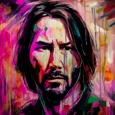 Malerei mit dem Titel "Keanu Reeves" von Holger Mühlbauer-Gardemin, Original-Kunstwerk, Acryl Auf Keilrahmen aus Holz montie…