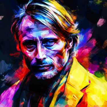 绘画 标题为“MADS MIKKELSEN” 由Holger Mühlbauer-Gardemin, 原创艺术品, 丙烯 安装在木质担架架上