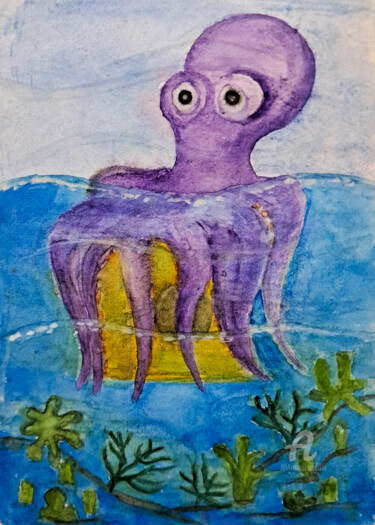 Painting titled "Octopus in charge" by Homely Art, Original Artwork, Watercolor