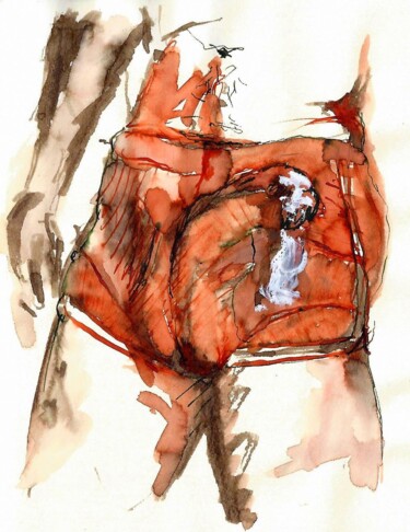 Drawing titled "Red Shorts A" by Omeros, Original Artwork, Ink