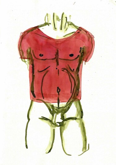 Drawing titled "Man In A Pink T" by Omeros, Original Artwork, Ink