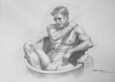 Dessin intitulée "Drawing- Bather #19…" par Hongtao Huang, Œuvre d'art originale, Crayon