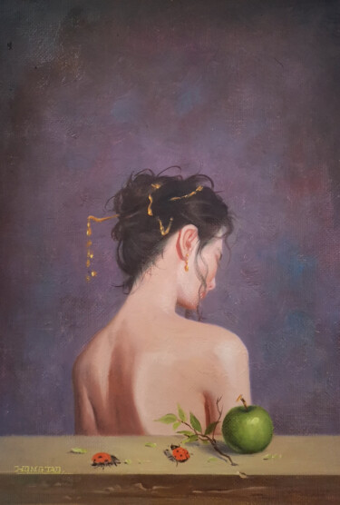 「Green apple」というタイトルの絵画 Hongtao Huangによって, オリジナルのアートワーク, オイル