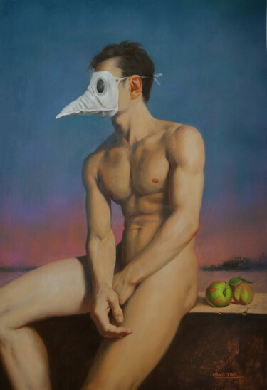 Painting titled "Mask" by Hongtao Huang, Original Artwork, Oil