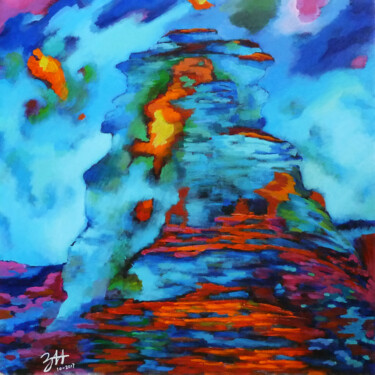 Schilderij getiteld "Sedona View-S" door Hongz Neher, Origineel Kunstwerk, Acryl Gemonteerd op Frame voor houten brancard