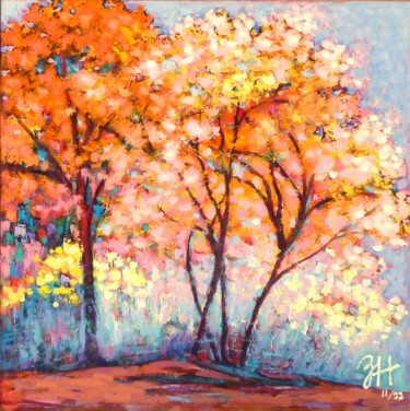 Картина под названием "Autumn Forest" - Hongz Neher, Подлинное произведение искусства, Акрил Установлен на Деревянная рама д…