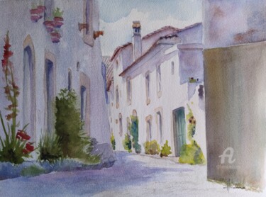 Painting titled "White Houses" by Horacio Cobas, Original Artwork, Watercolor