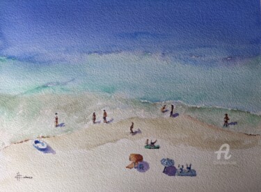 Peinture intitulée "Sunny Beach" par Horacio Cobas, Œuvre d'art originale, Aquarelle