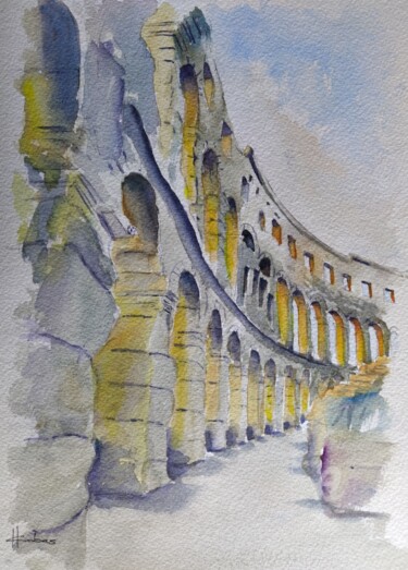 Painting titled "The Colosseum" by Horacio Cobas, Original Artwork, Watercolor