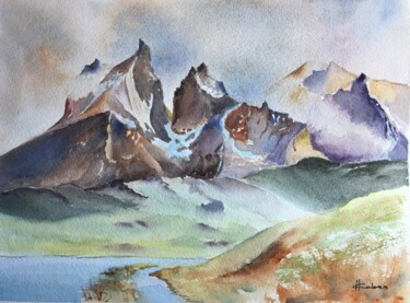Malerei mit dem Titel "Majestic Patagonia" von Horacio Cobas, Original-Kunstwerk, Aquarell