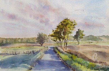 Painting titled "Rural Pathway" by Horacio Cobas, Original Artwork, Watercolor