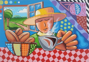 Painting titled "caipira-tomando-caf…" by Horacio Moura, Original Artwork, Acrylic