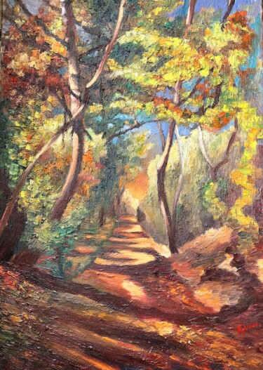 Malerei mit dem Titel "Path in the forest" von Horia Solomon, Original-Kunstwerk, Öl