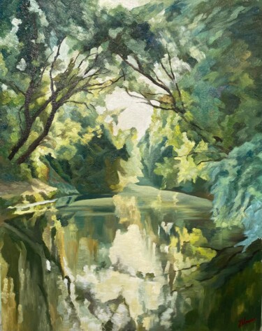 Malerei mit dem Titel "Pond in summer" von Horia Solomon, Original-Kunstwerk, Öl