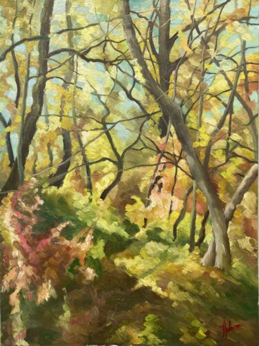 Schilderij getiteld "Autumn clearing" door Horia Solomon, Origineel Kunstwerk, Olie