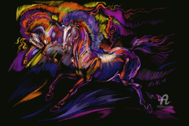 Digital Arts titled "coloured horses" by H&M, Original Artwork, Digital Painting