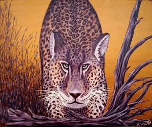 Ζωγραφική με τίτλο "Leopard" από Horst Rehmann, Αυθεντικά έργα τέχνης, Λάδι