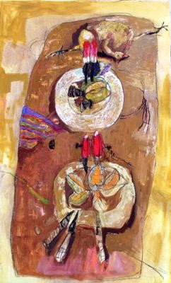 Peinture intitulée "7 couteaux, deux me…" par Hortense Garand Vernaison, Œuvre d'art originale
