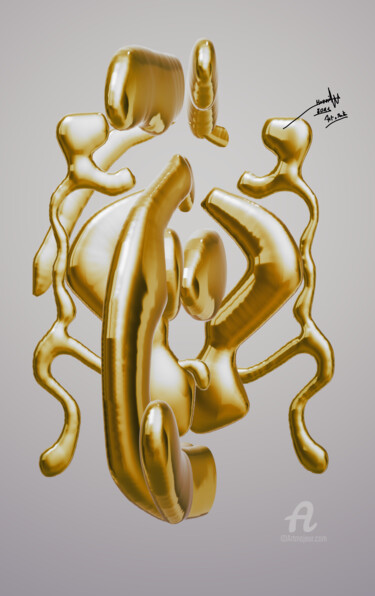 Arte digitale intitolato "Gold Sculpture Art…" da Hosni Gharbi, Opera d'arte originale, Modellazione 3D