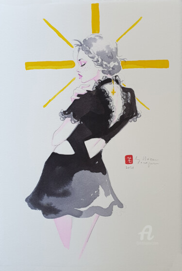 Malerei mit dem Titel "Vierge" von Hossein Borojeni, Original-Kunstwerk, Aquarell