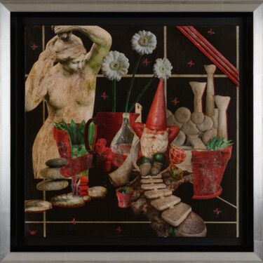 Κολάζ με τίτλο "LE BEL ENDORMI" από Ecw, Αυθεντικά έργα τέχνης, Κολάζ Τοποθετήθηκε στο Ξύλινο φορείο σκελετό