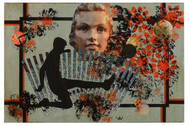 Collages getiteld "Foot" door Ecw, Origineel Kunstwerk, Collages Gemonteerd op Houten paneel