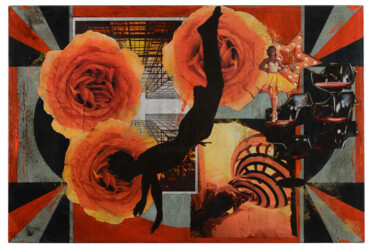 Collages intitulée "Plongeon" par Ecw, Œuvre d'art originale, Collages Monté sur Panneau de bois