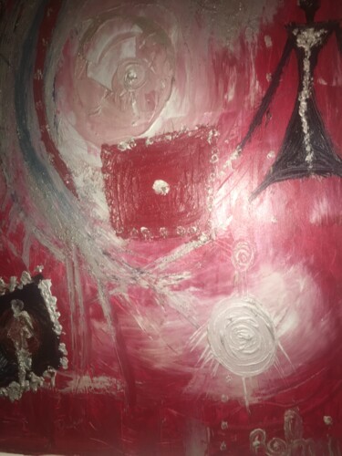 Malerei mit dem Titel "La porte rouge" von Houria Rahmi, Original-Kunstwerk, Öl Auf Keilrahmen aus Holz montiert