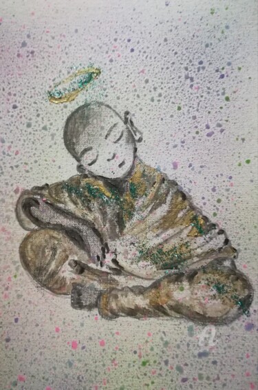 Peinture intitulée "L'Ange boudha" par Jen Simba Ka J. S. K, Œuvre d'art originale, Acrylique