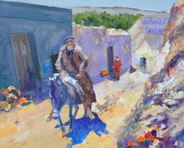 Painting titled "Village Journey" by Hrach Baghdasaryan, Original Artwork, Oil Mounted on Wood Stretcher frame