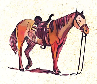 Digital Arts titled "Saddled horse" by Hrdesign111, Original Artwork, Digital Painting