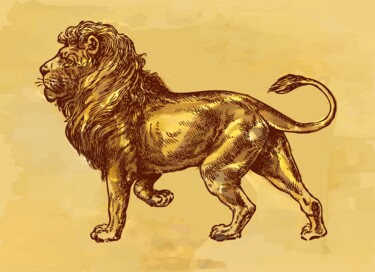 Digitale Kunst mit dem Titel "Vintage Lion" von Hrdesign111, Original-Kunstwerk, Digitale Malerei