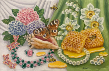 Peinture intitulée "Honey Bee" par Anastasia Kurganova, Œuvre d'art originale, Huile