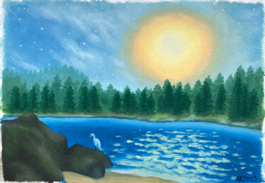 Painting titled "Calm Waters" by Anastasia Kurganova, Original Artwork, Oil