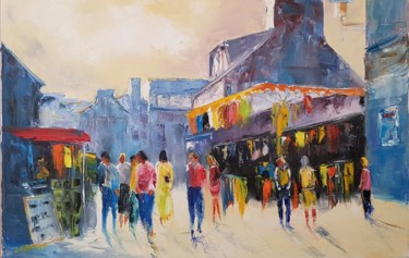 Peinture intitulée "Une rue en Bretagne" par Hubert Labatut, Œuvre d'art originale, Huile