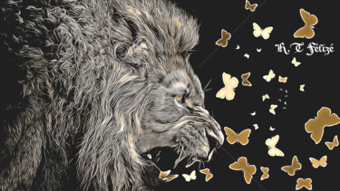 Digital Arts titled "Le lion-papillon" by Hubert-Tadéo Félizé, Original Artwork, Digital Painting